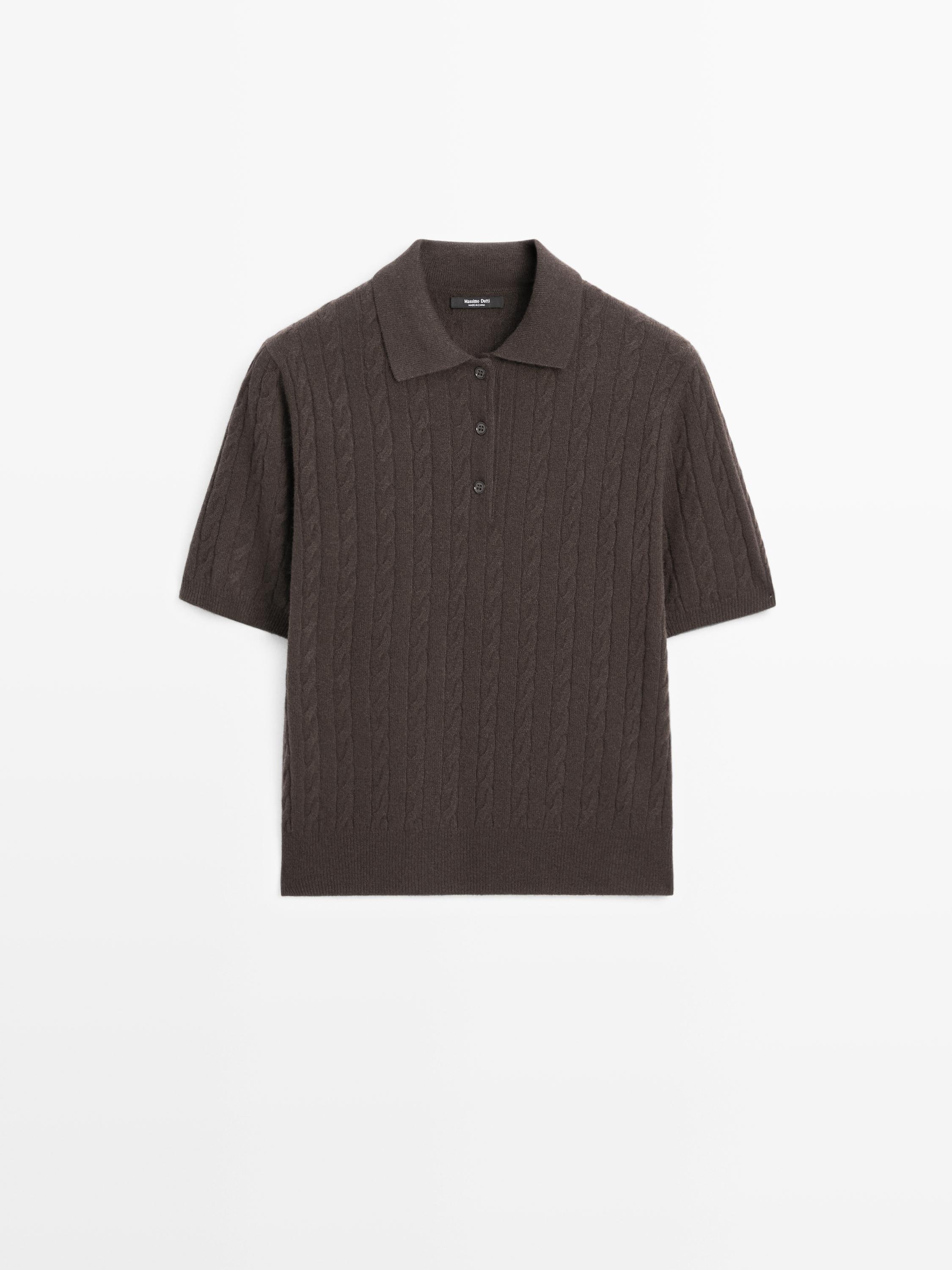 Polo en maille tressée à manches courtes